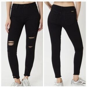 NWOT Kancan Hazy Mid Rise Black Distressed Raw Hem Ankle Skinny Jeans Sz 2X